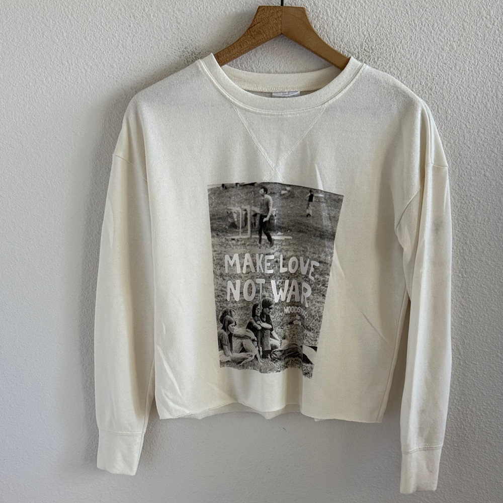 Woodstock “Make Love Not War” Sweatshirt Cream Lightweight Pullover XS